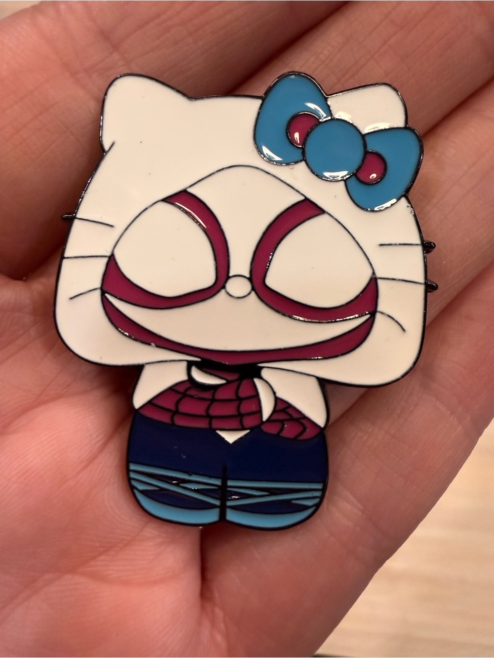 Hello Kitty x Spider-Gwin Enamel Pin - White, Blue, Pink